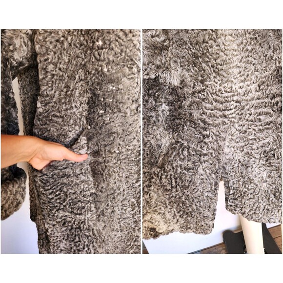 40s 50s Gray Silver Persian Curly Astrakhan Lamb Jacket Coat ITALIAN L XL - Picture 7 of 11